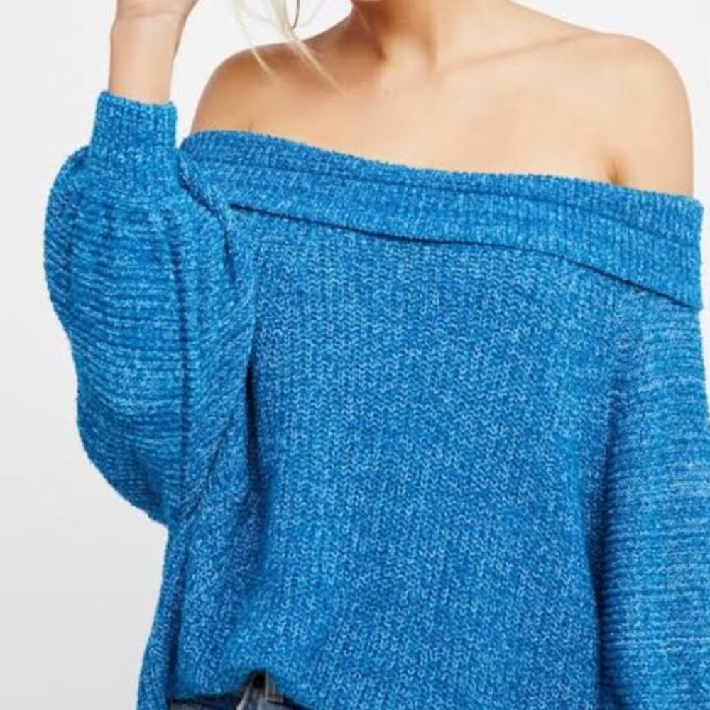 Free People Blue Edessa Knit Off The Shoulder Sweater Size XS